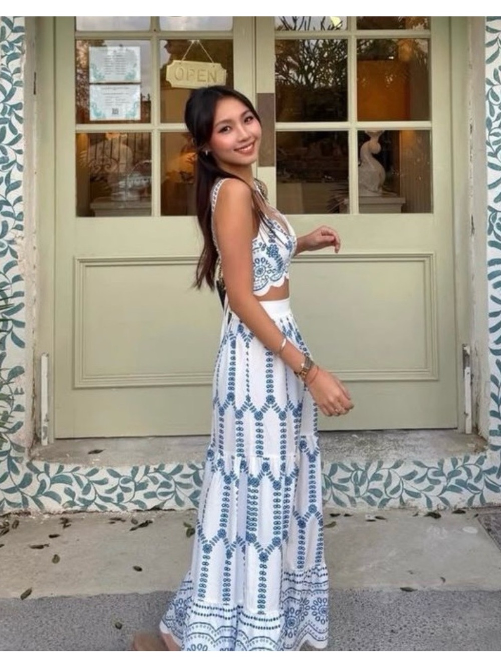 Commense Blue and White “GREECE” inspired Maxi Skirt Set
